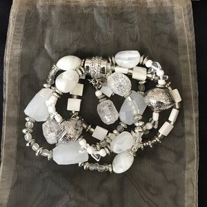 Chico’s Silver and White Stretch Bracelet